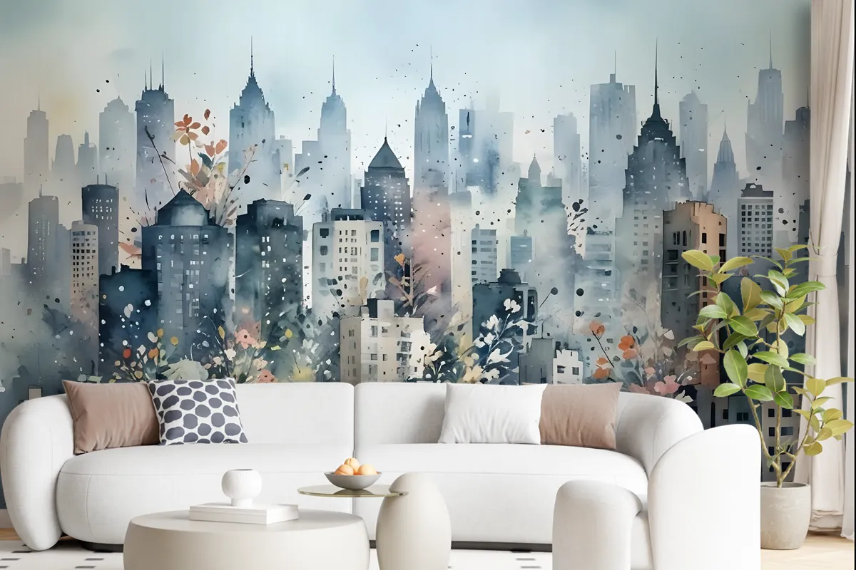 Abstract City Landscape Wallpaper Mural