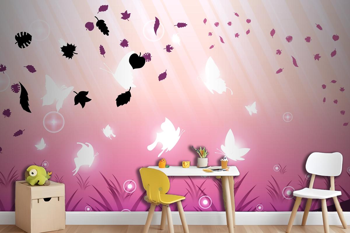 Abstract Dark Background With Butterflies Insects Glow Light Shine Flashes Wallpaper Mural