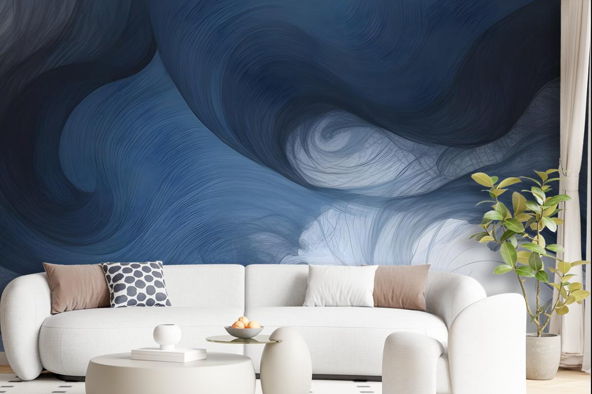 Abstract Dark Blue Brush Wallpaper Mural