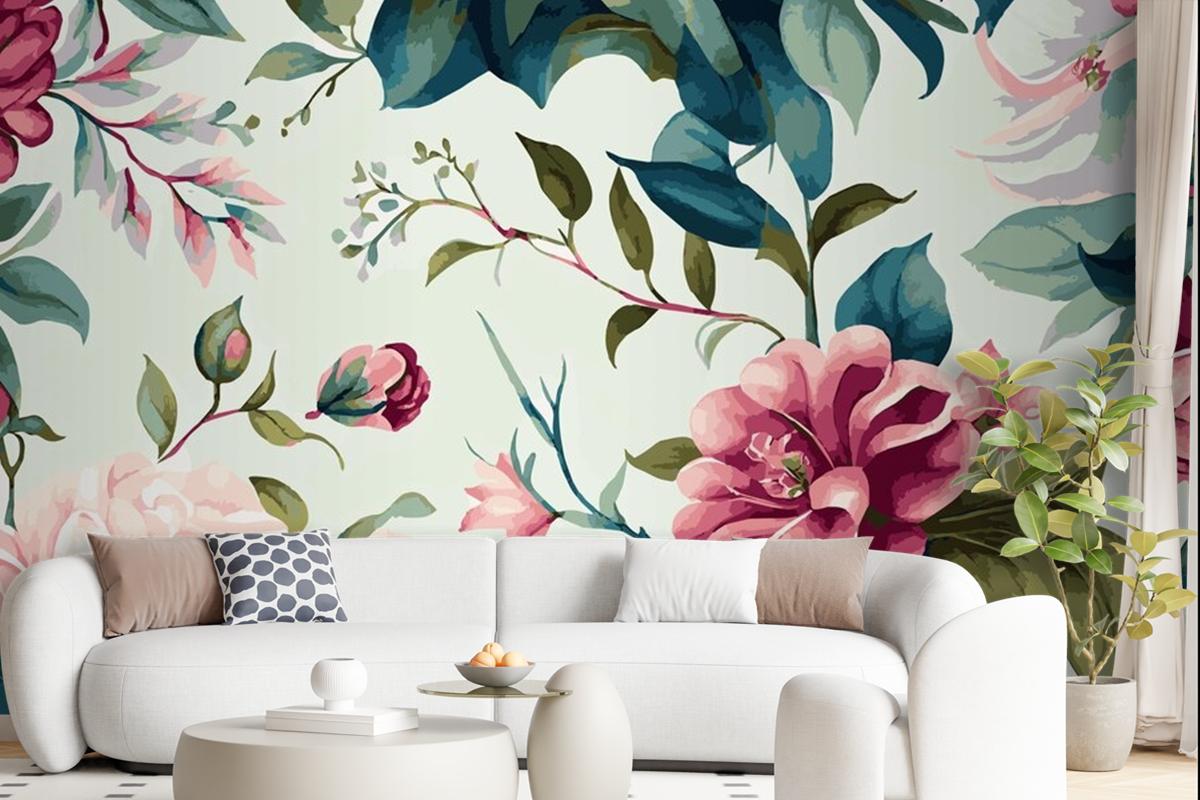 Abstract Floral Art Background Template Botanical Watercolor Wallpaper Mural