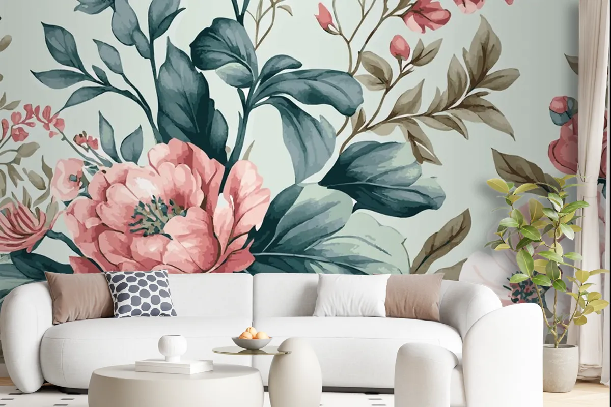 Abstract Floral Art Template Botanical Watercolor Wallpaper Mural