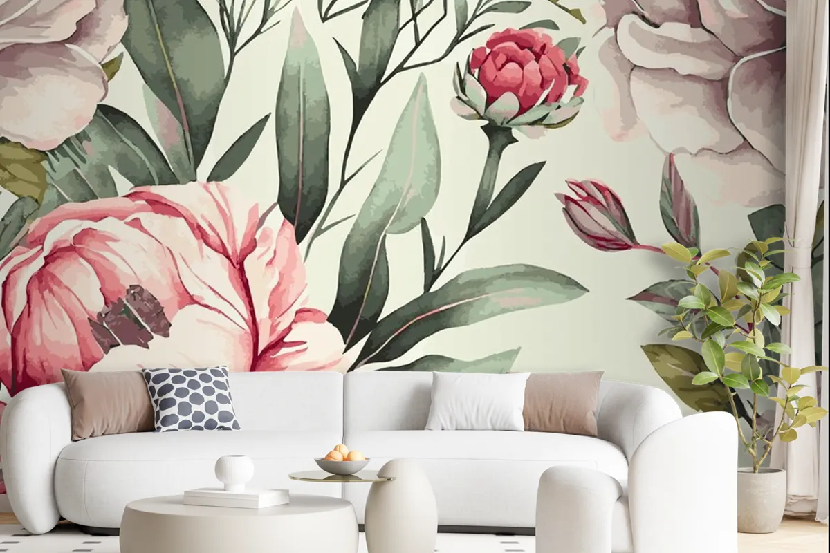 Abstract Floral Art Background Template Botanical Watercolor Wallpaper Mural