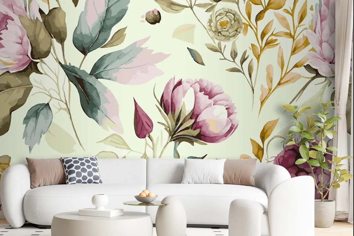 Abstract Floral Art Background Template Botanical Watercolor Wallpaper Mural