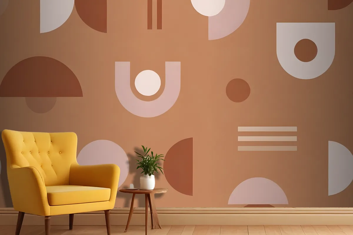 Abstract Geometric Shapes And Patterns In Shades Of Brown Wallpaper Mural
