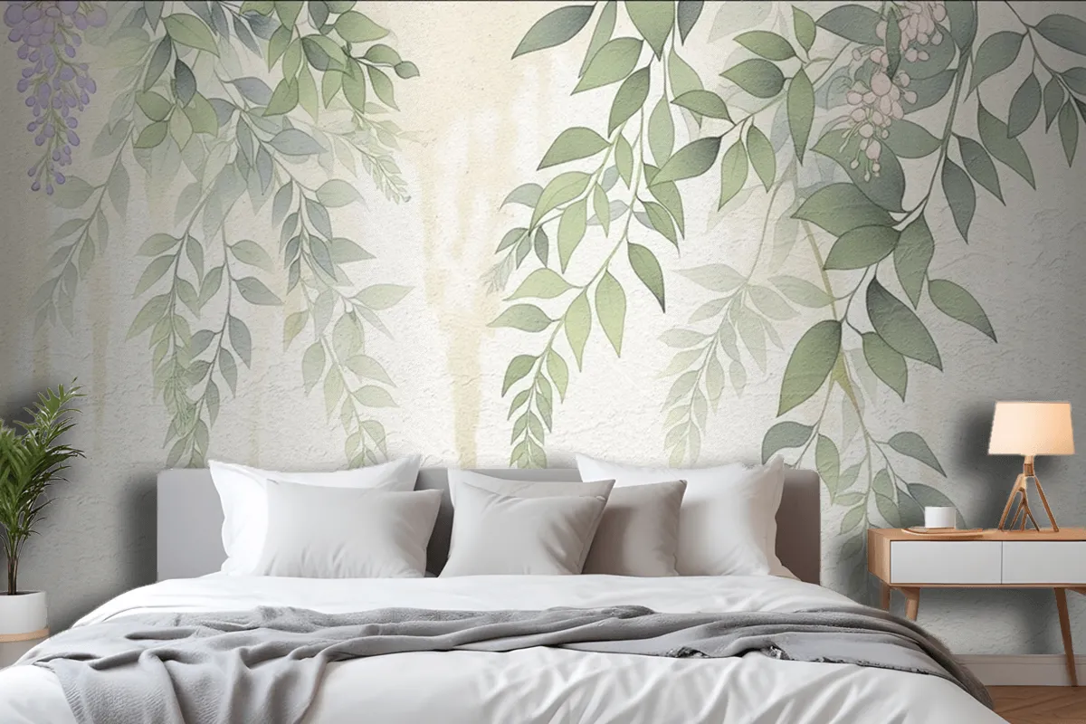 Abstract Hand Drawn Nostalgic Plant Leaves Oil Painting Art Wallpaper Mural