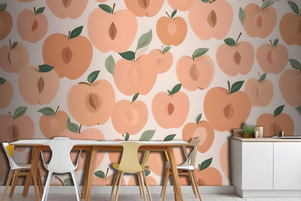 Abstract Modern Peach Fruit Repeat Pattern Wallpaper