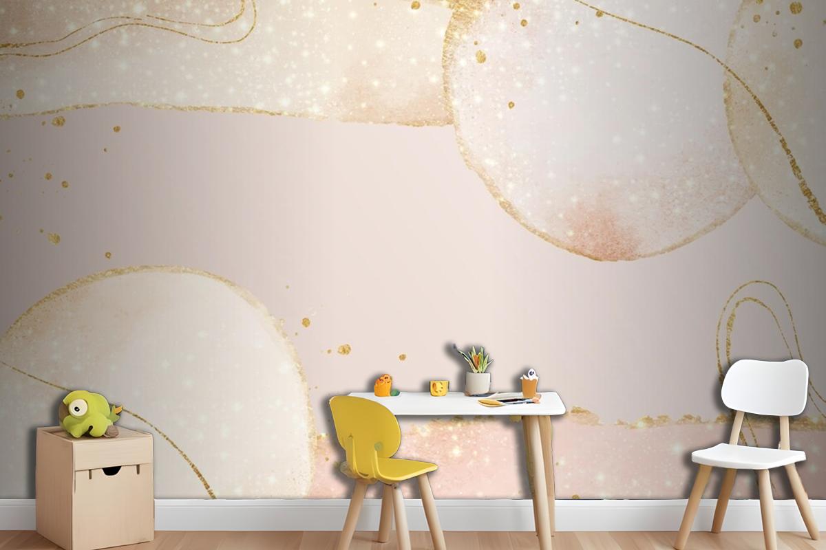 Abstract Oily Background Light Pink And Golden Lines Wallpaper Mural