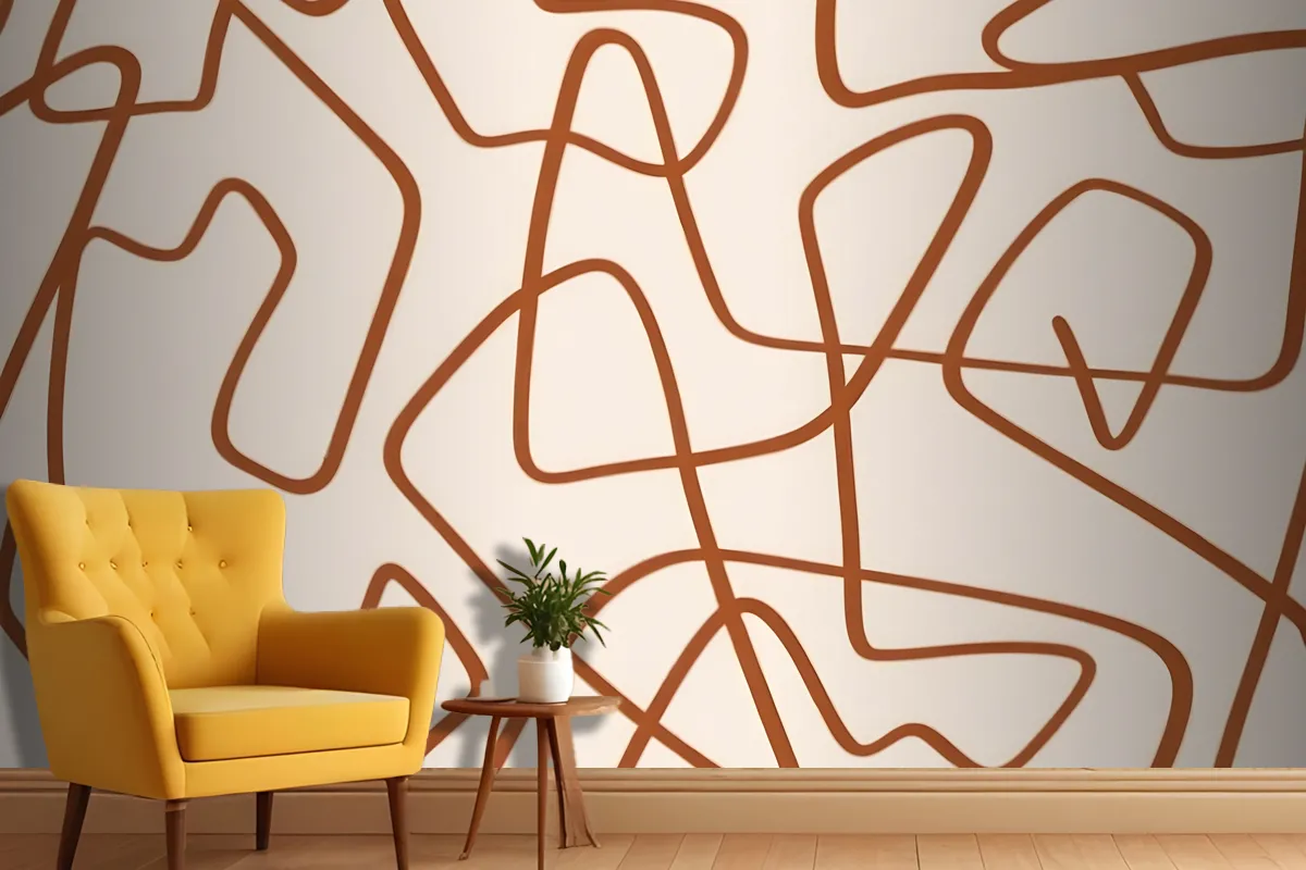 Abstract Pattern Of Organic, Curving Lines In A Warm Brown Color On A Light Wallpaper Mural