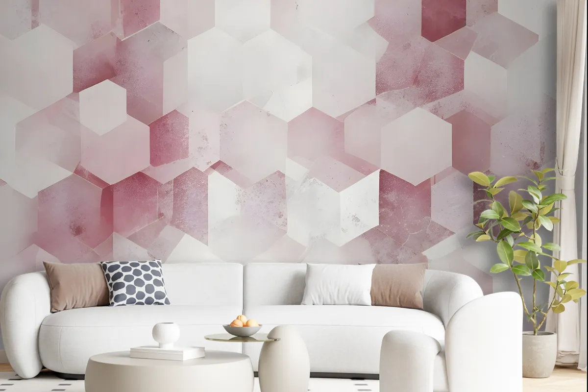 Abstract Pink Geometric Pattern Wallpaper Mural