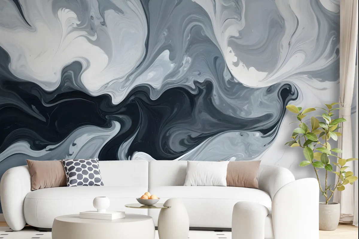 Abstract Watercolor Style Dark Marble Wallpaper Mural