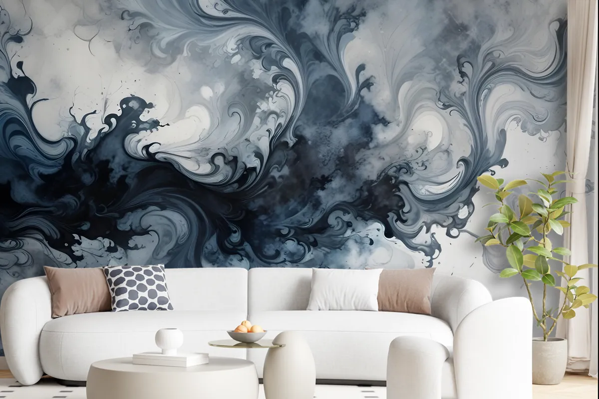 Abstract Watercolor Style Dark Marble Wallpaper Mural