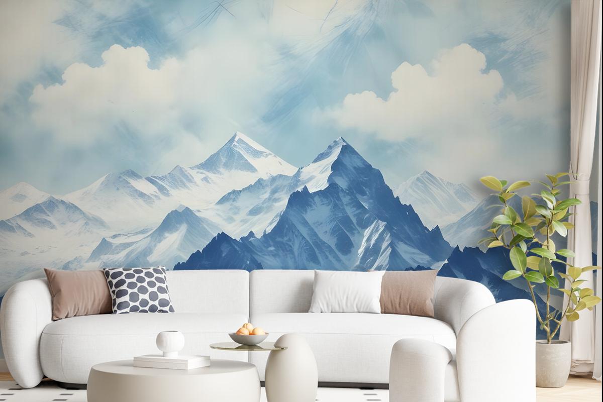 Acrylic Blue Mountain Landscape Wallpaper Mural