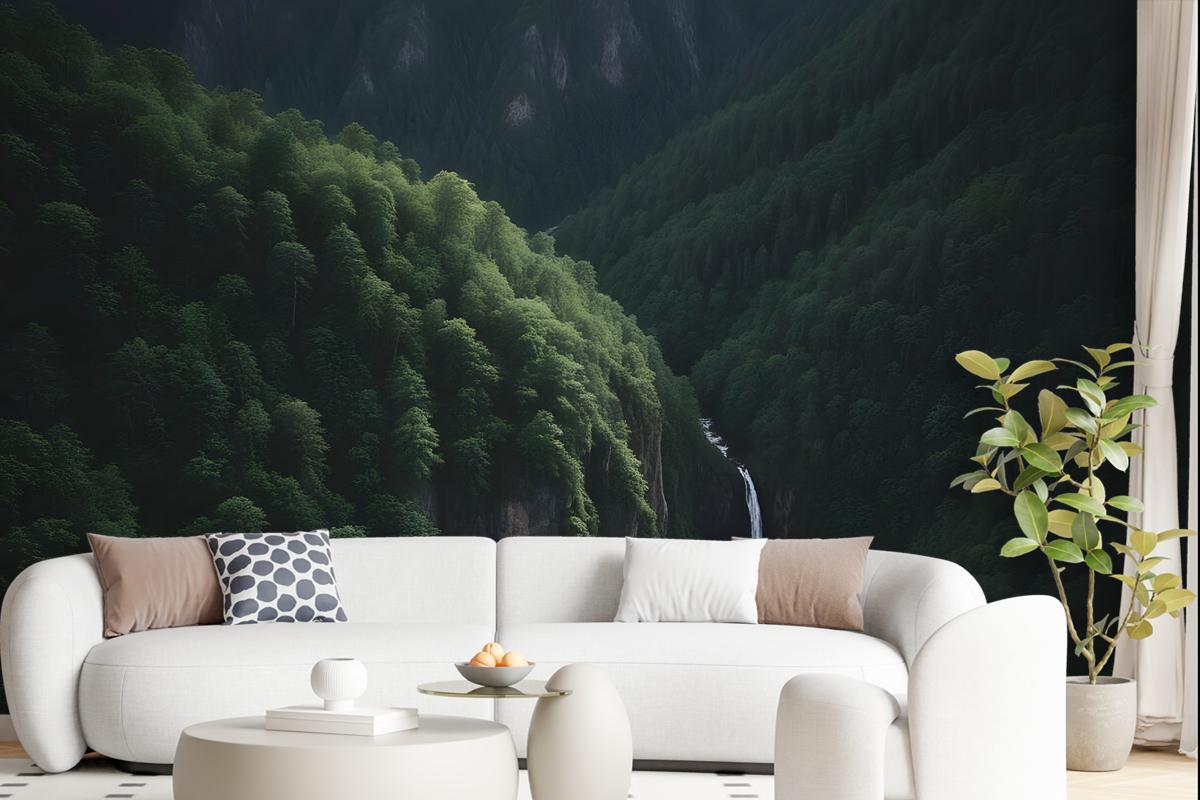 Aerial Nature Forest On Mountains View Wallpaper Mural