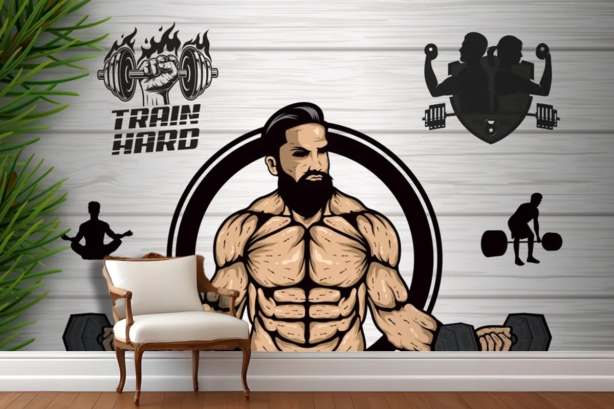 Ahşap Arka Plan Çim Dambıl Gym Fitness Duvar Kağıdı