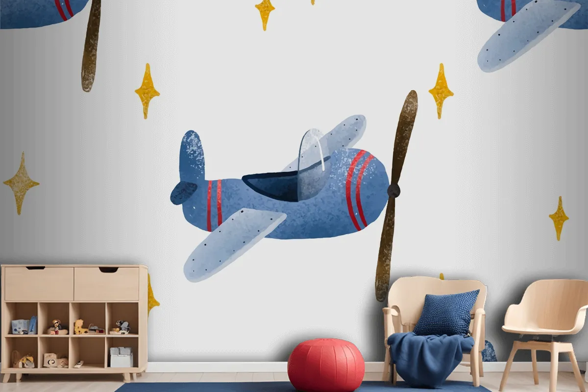 Aircraft And Clouds In Scandinavian Style Wallpaper Mural