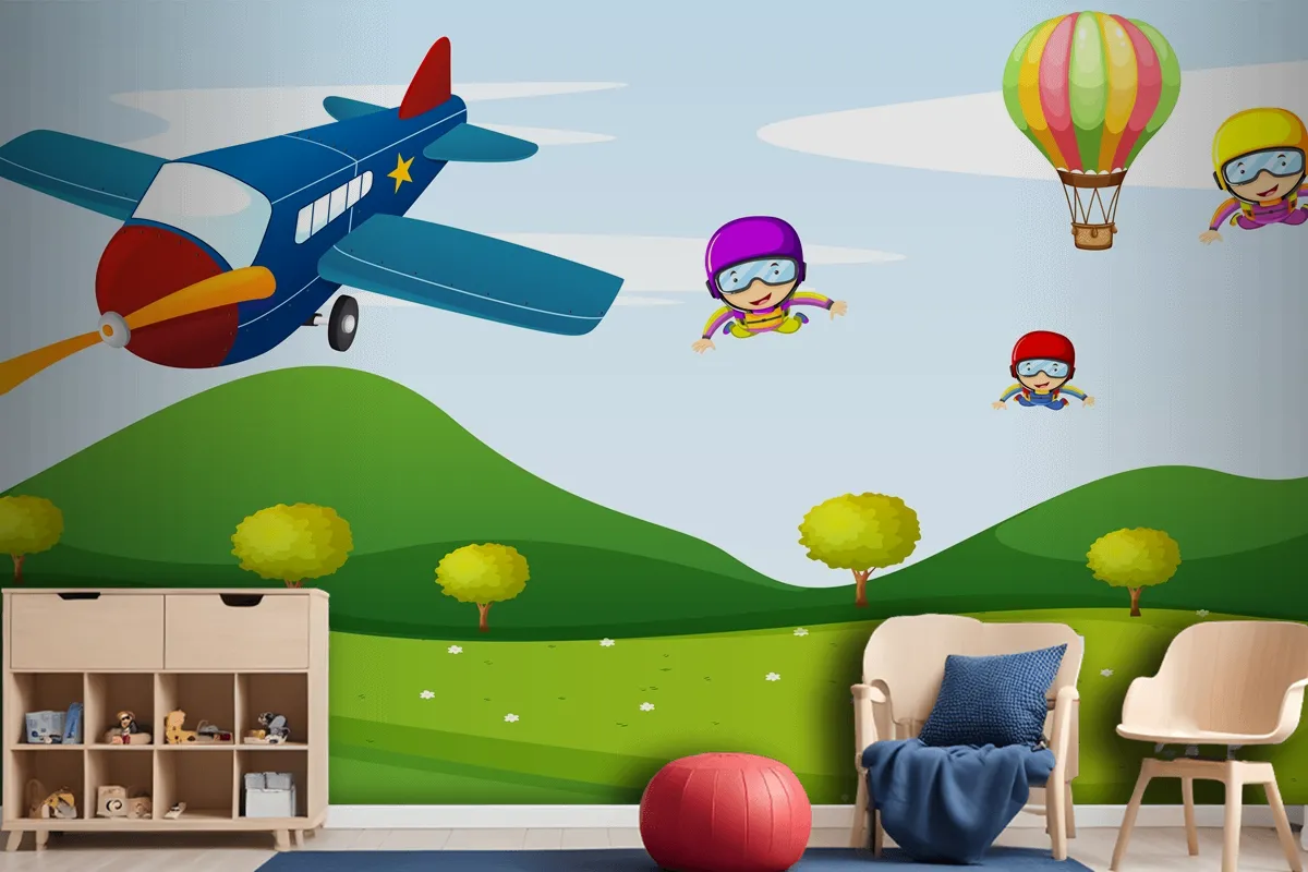 Airplane And Sky Activity Wallpaper Mural