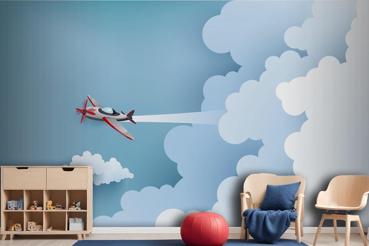 Airplane Over A Cloud Wallpaper Mural