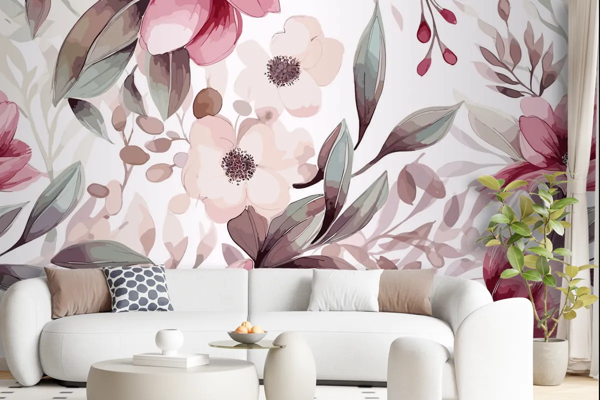 Artistic Hand Drawn Floral Ornament Pattern Wallpaper Mural