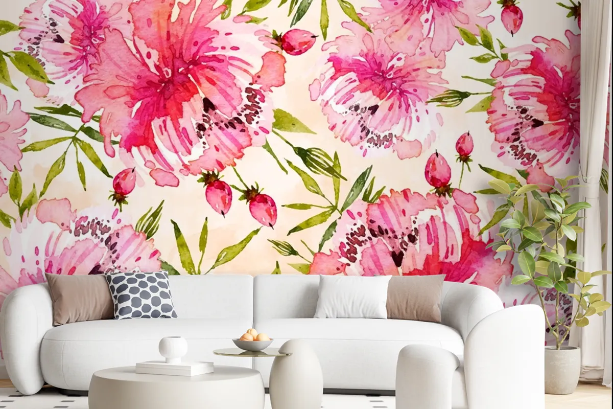 Background Floral Watercolor With Soft Colors Wallpaper Mural