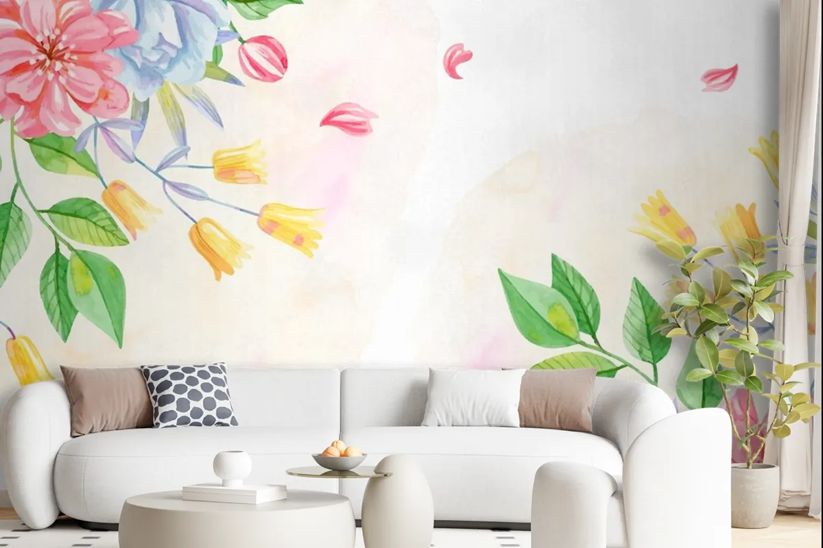 Background Pastel Colors Watercolor Flowers Wallpaper Mural