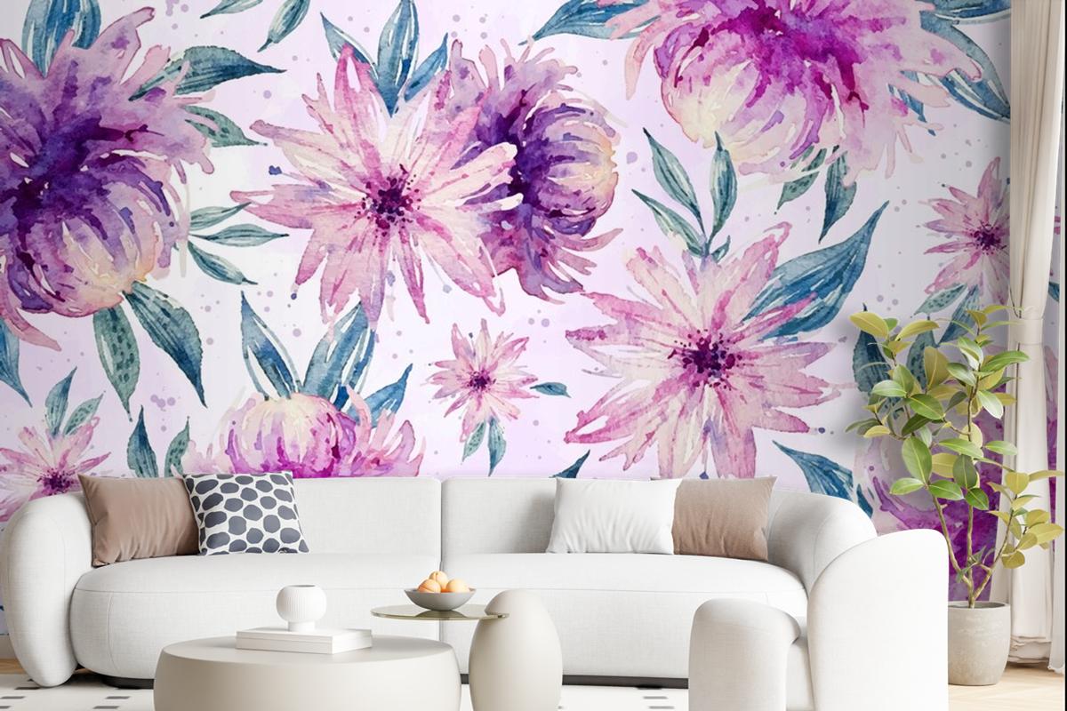 Background Watercolor Floral With Soft Colors Wallpaper Mural