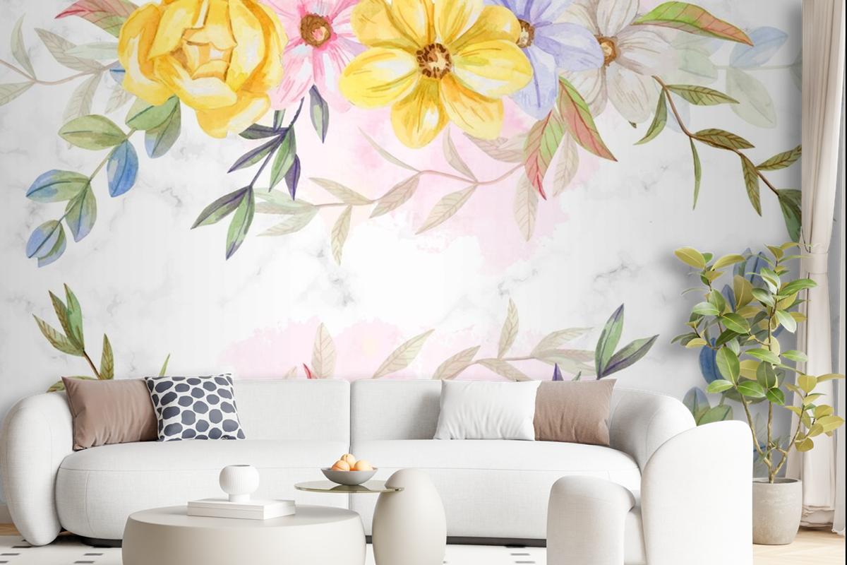 Background Watercolor Flowers In Pastel Colors Wallpaper Mural