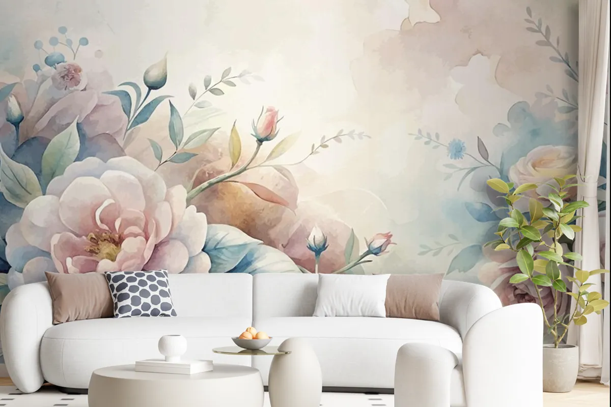 Beautiful Watercolor Flower Background Wallpaper Mural