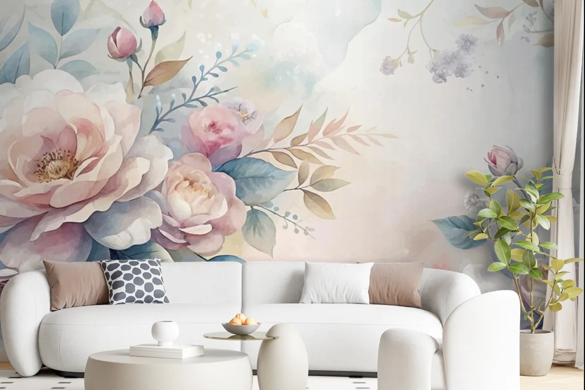 Beautiful Watercolor Flower Background Wallpaper Mural