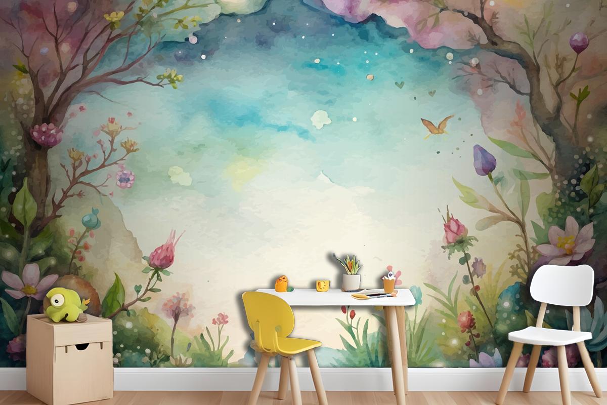 A Beautiful Wildflower Watercolor Background Wallpaper Mural