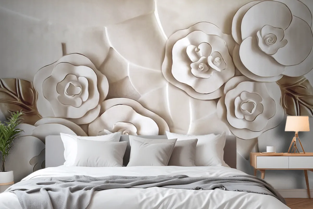 Beautiful White Marble Flower Wallpaper Mural