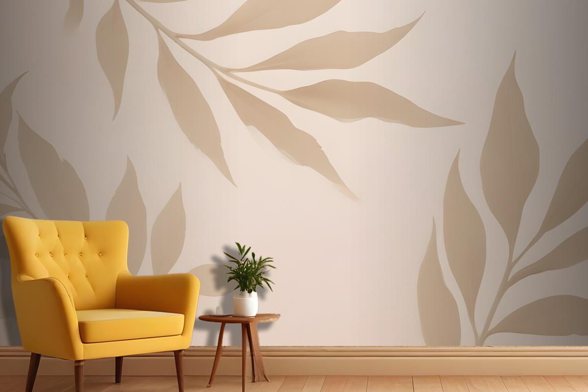 Beige Leaves On A Light Wallpaper Mural