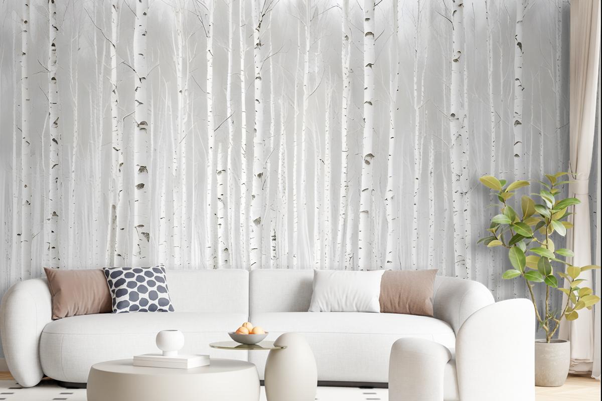 Birch Tree Forest In Winter Wallpaper Mural