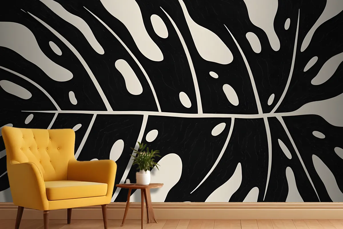 Black And White Abstract Pattern With Organic Shapes And Lines Wallpaper Mural