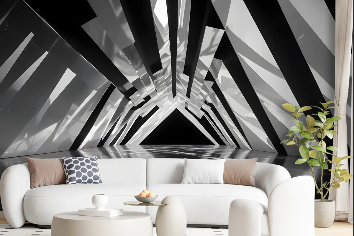 Black And White Architectural Iridescent Style Wallpaper Mural