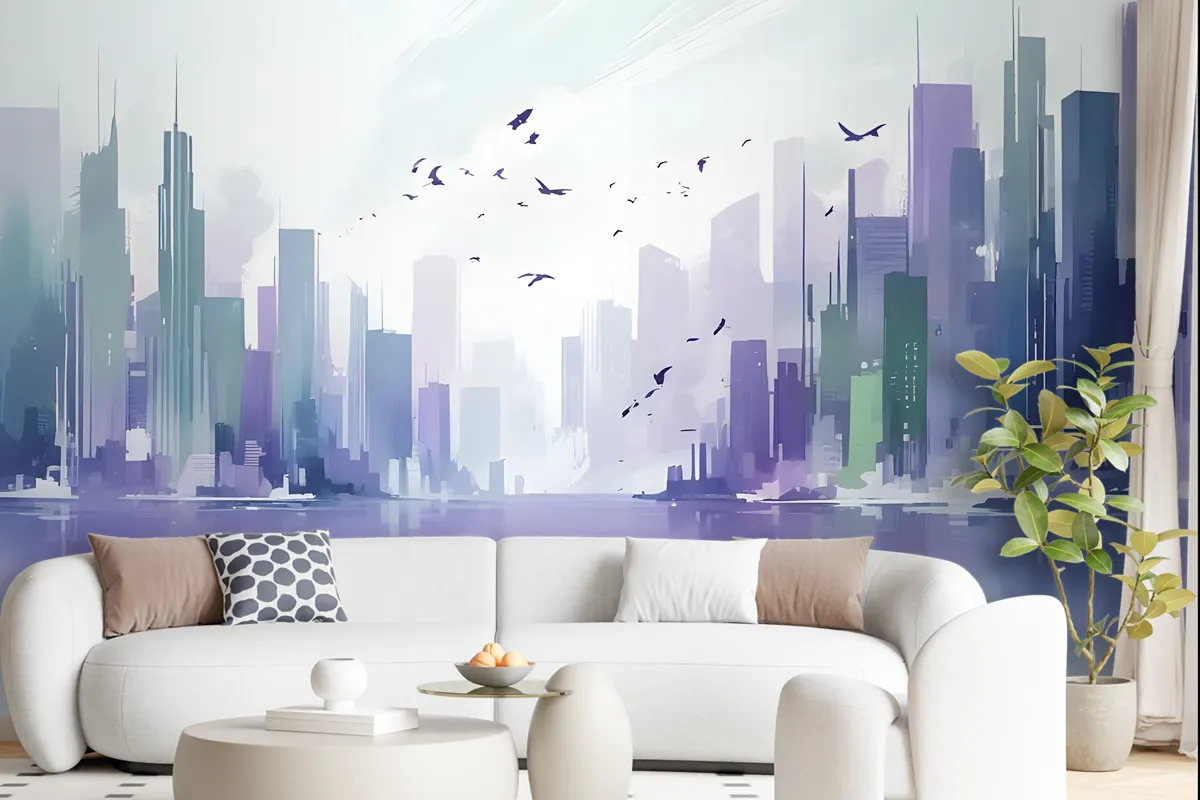 Black Green Dark Cityscape Wallpaper Mural