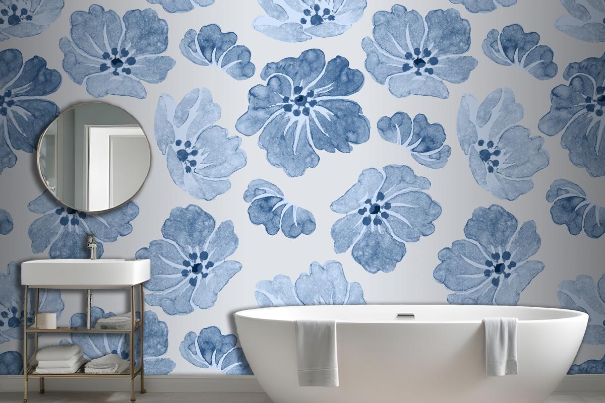 Blue Floral Pattern Vintage Wallpaper Mural