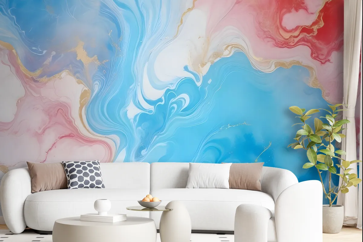 Blue Marble With Red Splash Wallpaper Mural