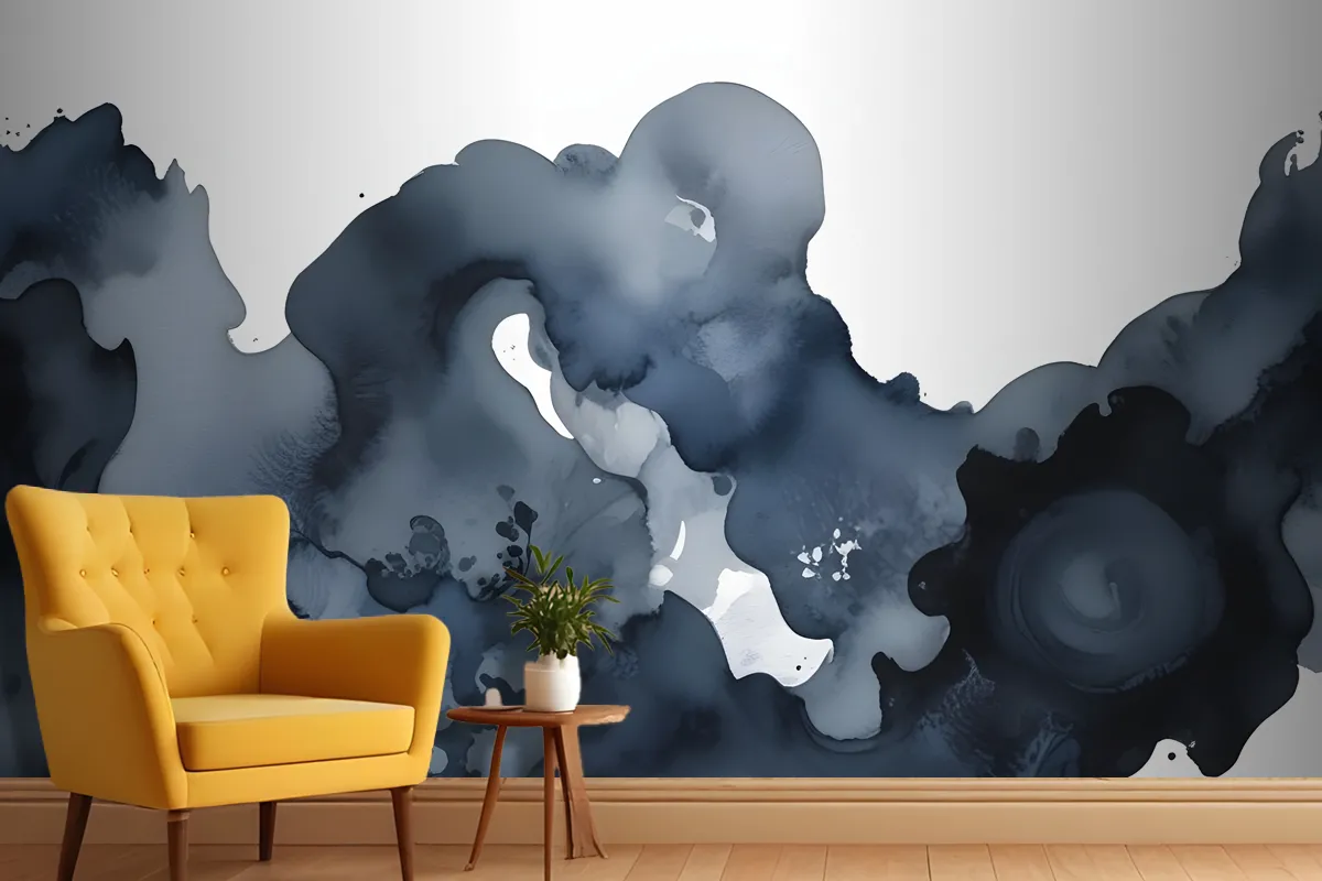 Blue Moody Abstract Watercolor Painting Wallpaper Mural