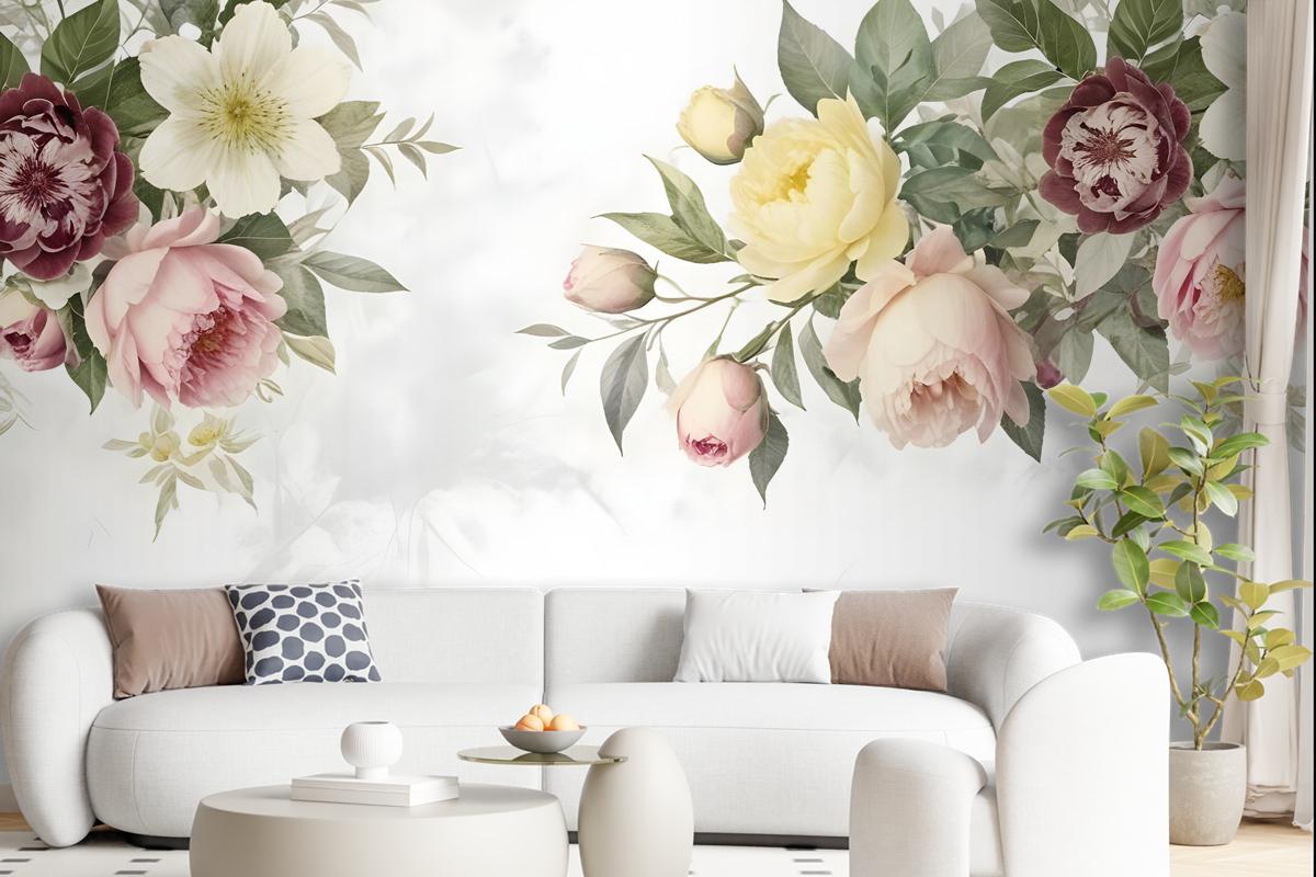 Bohemian Clematis Floral Bouqet Wallpaper Mural