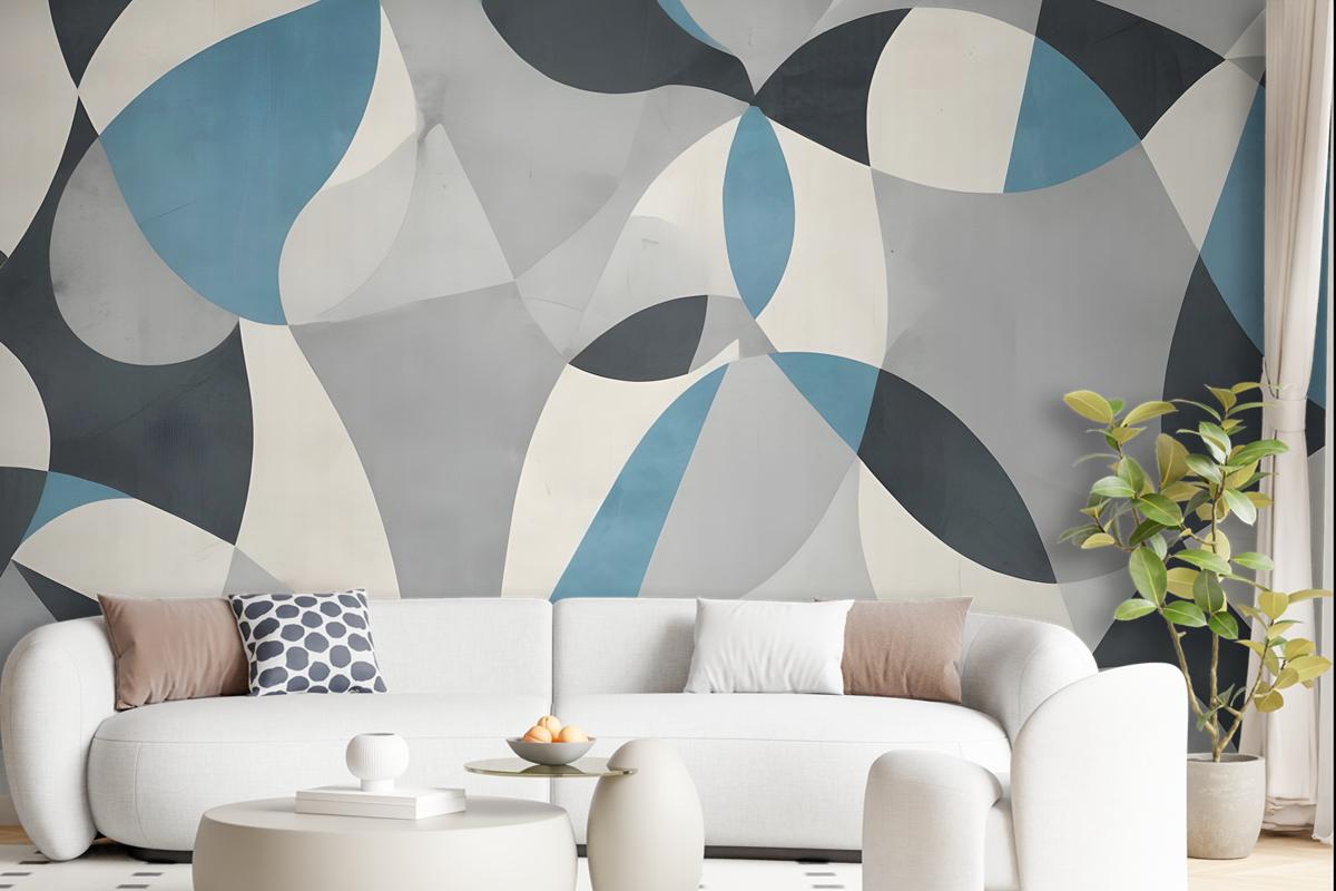 Boho Geometric Abstract Art Blue Wallpaper Mural