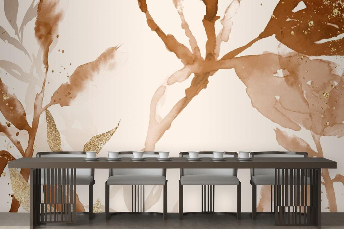 Brown Watercolor Leaf Background Aesthetic Autumn Season Wallpaper Mural