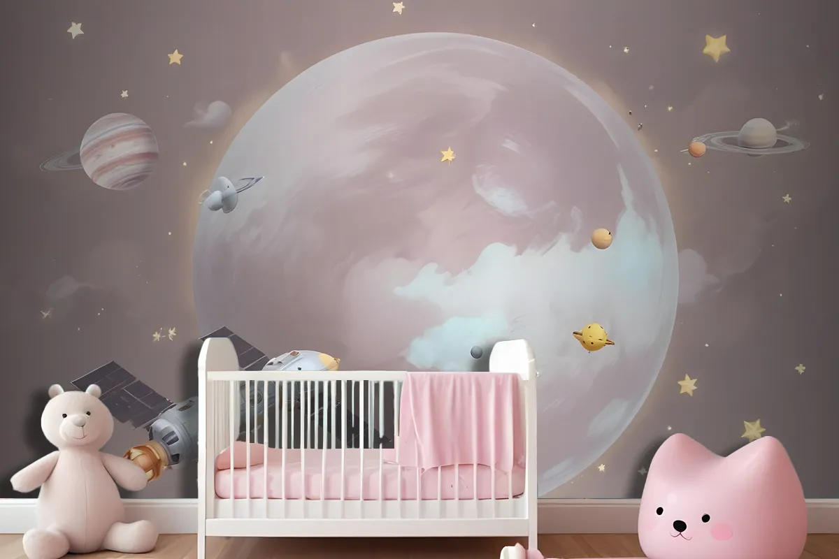 Cartoon Planets And Starry Space Wallpaper Mural