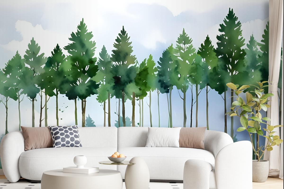 Cartoon Poplar Tree Wallpaper Mural