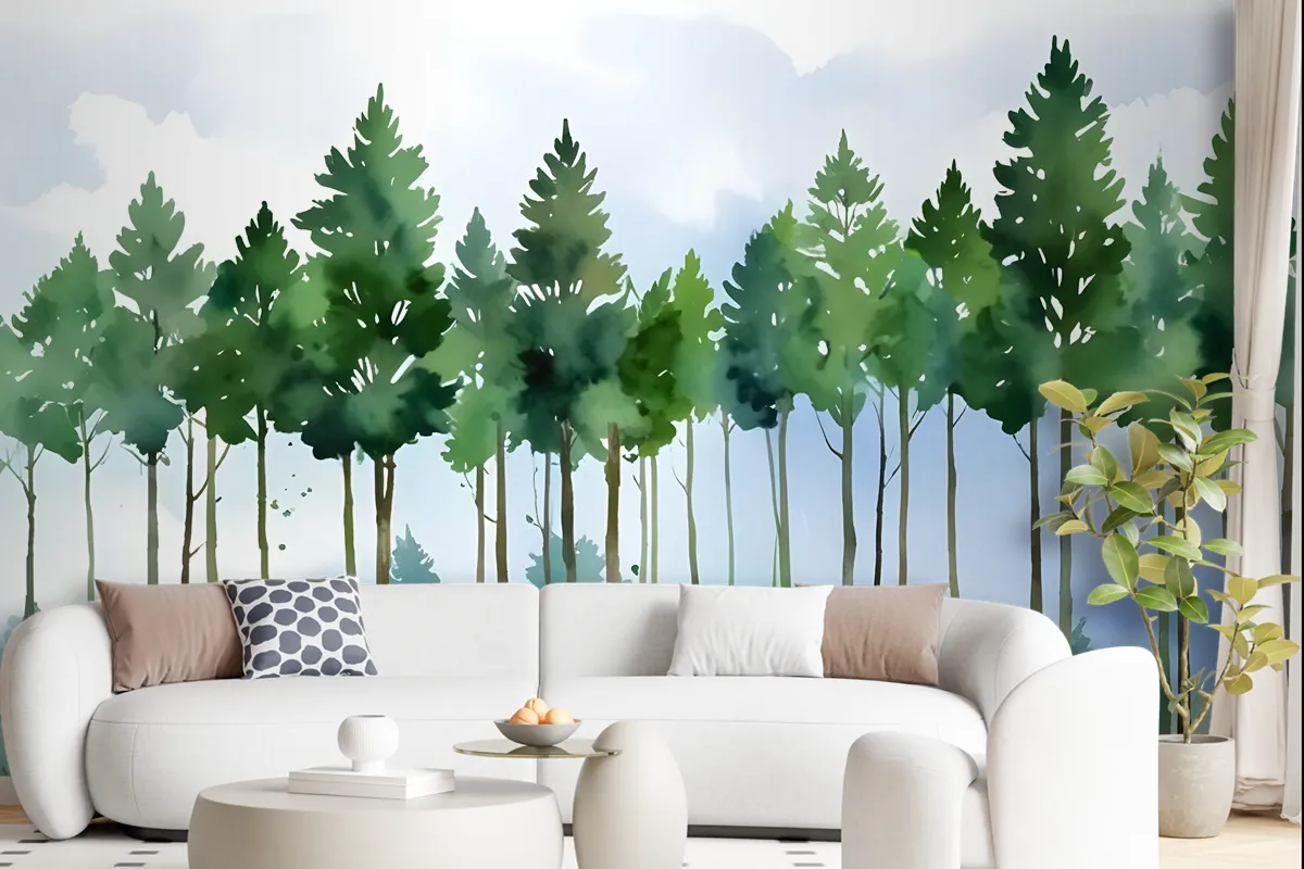 Cartoon Poplar Tree Wallpaper Mural