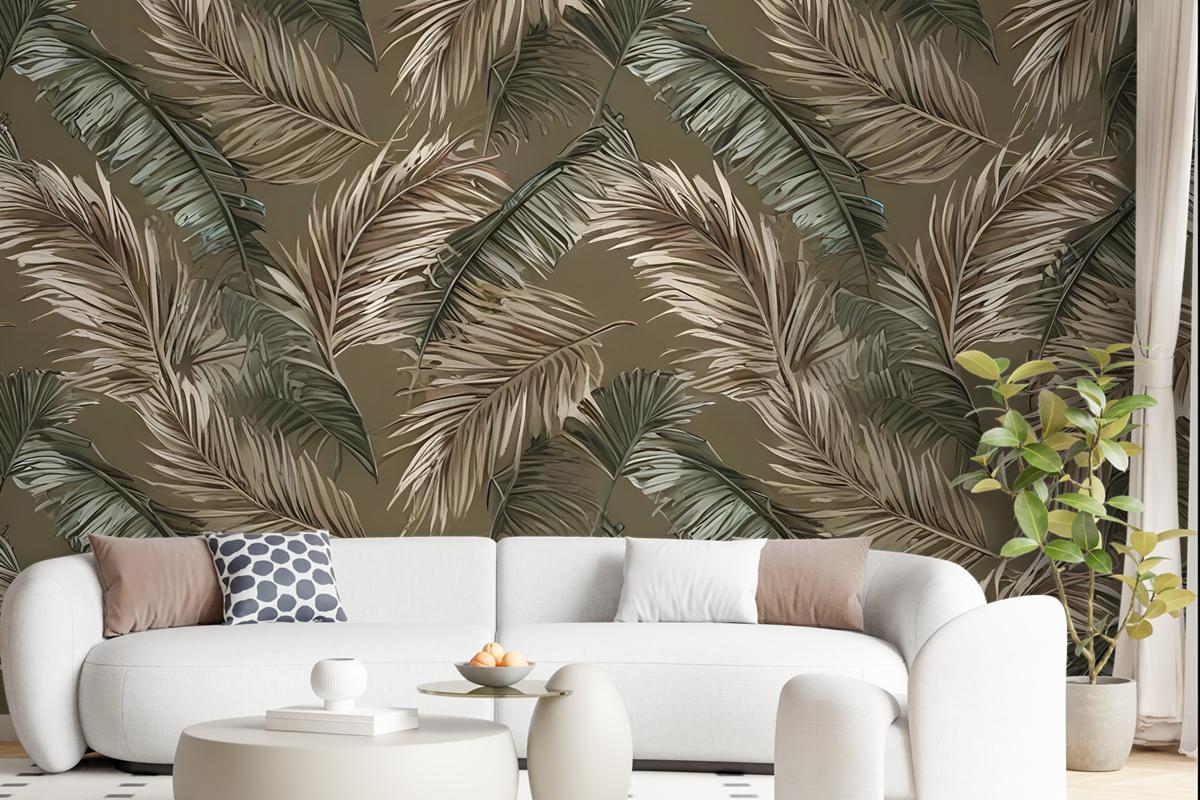 Charcoal Banana And Palm Leaves Wallpaper Mural