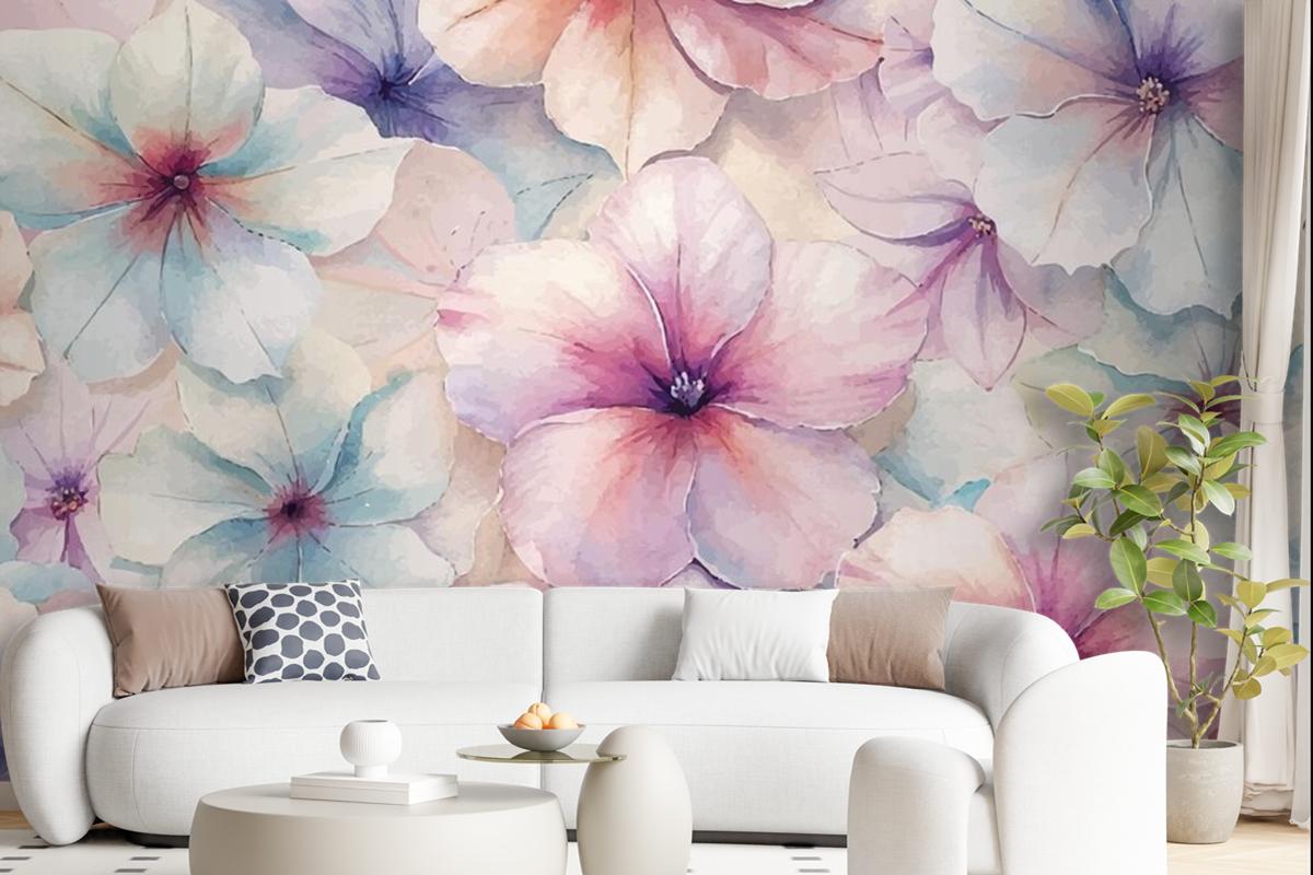 Charming Petunia Watercolor Background Wallpaper Mural