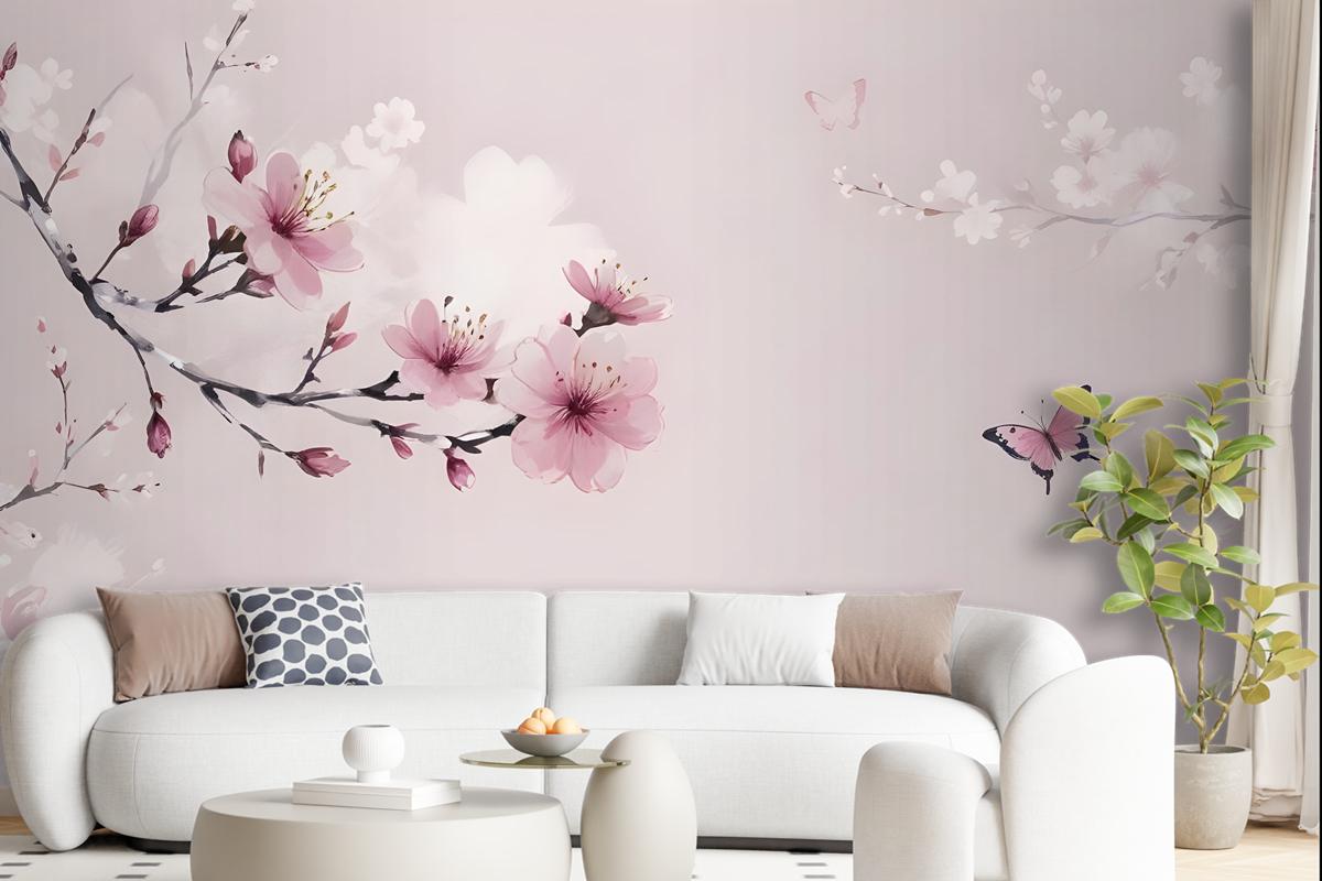 Cherry Blossom And Butterflies Wallpaper Mural