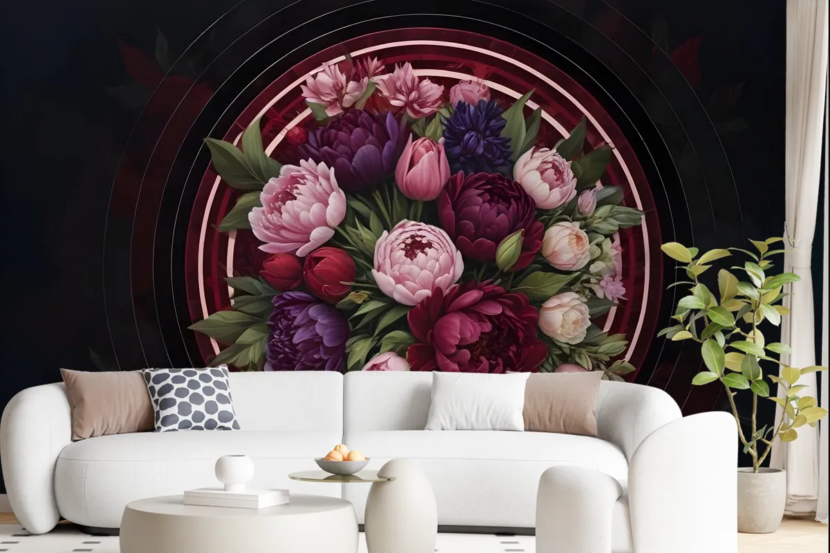 Circle Dark Floral Wallpaper Mural