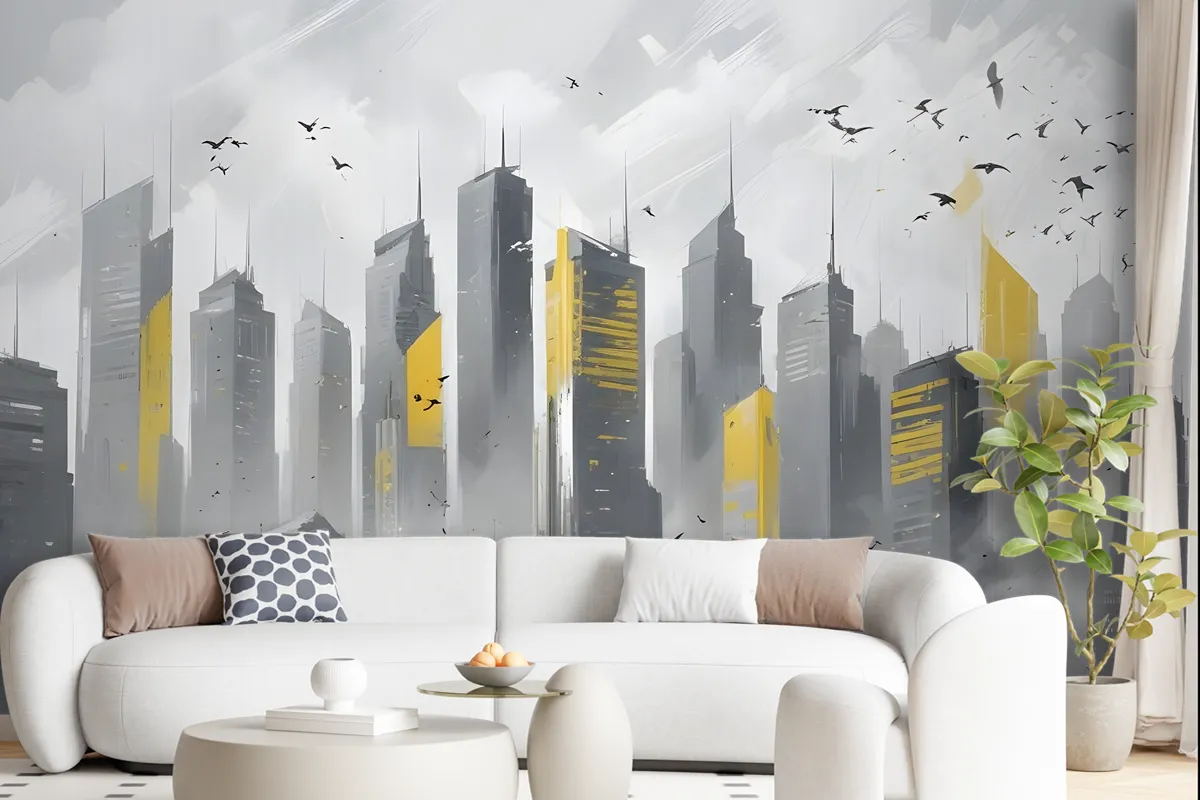 City Landscape Yellow City Light Wallpaper Mural