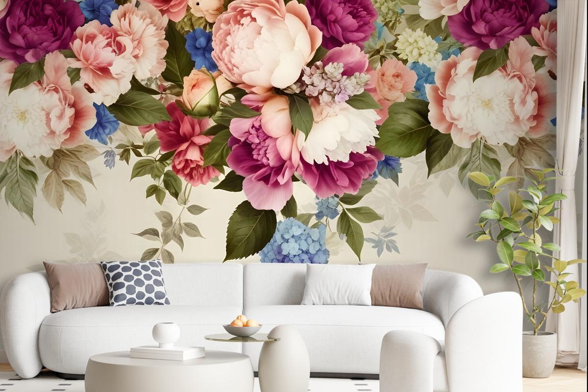 Classical Colorful Vine Flowers Wallpaper Mural